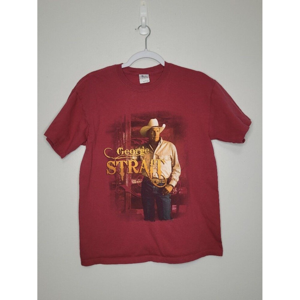 George Strait red short sleeve country graphic front band shirt size medium